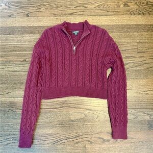 Cable Knit Quarter-Zip Sweater Burgandy